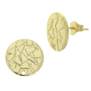 Clous d'oreilles disque martelé avec un trou 15 mm - Doré à l'or fin x2|raw }}