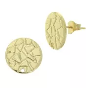 Clous d'oreilles disque martelé avec un trou 15 mm - Doré à l'or fin x2