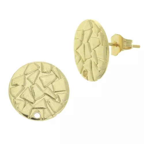 Clous d'oreilles disque martelé avec un trou 15 mm - Doré à l'or fin x2