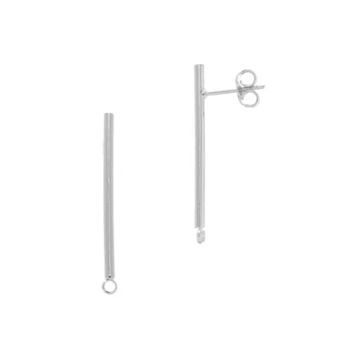 Clous d'oreilles barre avec anneau fermé 23x2 mm - Rhodié x2