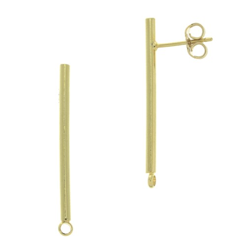 Clous d'oreilles barre avec anneau fermé 33x2 mm - Doré à l'or fin x2