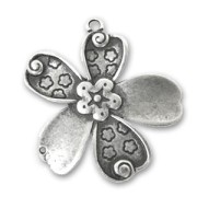 Pendentif fleur 42 mm Placage Argent fin vieilli x1|raw }}