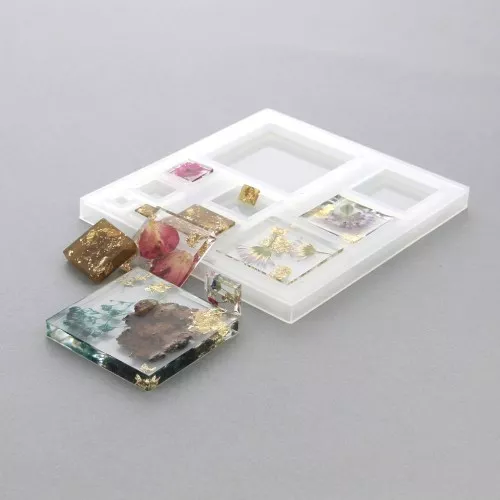 Moule silicone pour réaliser 10 carrés en résine x1