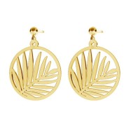 Pendentif rond feuille de palmier ajourée 18 mm - Argent 925 Doré à l'or fin x1