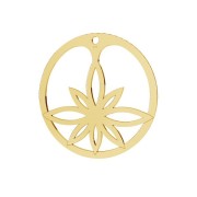 Pendentif rond fleur de lotus ajourée 30 mm - Argent 925 Doré à l'or fin x1