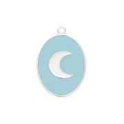 Breloque ovale motif lune - résine époxy Bleu -17x11 mm - Argent 925 x1|raw }}