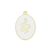 Breloque ovale motif serpent - résine époxy Blanc - 17x11 mm - Argent 925 Doré x1|raw }}