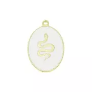 Breloque ovale motif serpent - résine époxy Blanc - 17x11 mm - Argent 925 Doré x1