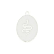 Breloque ovale motif serpent - résine époxy Blanc -17x11 mm - Argent 925 x1|raw }}