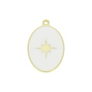 Breloque ovale motif étoile - résine époxy Blanc 17x11 mm - Argent 925 Doré x1|raw }}