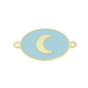 Intercalaire ovale motif lune - résine époxy Bleu - 19x11 mm - Argent 925 Doré x1