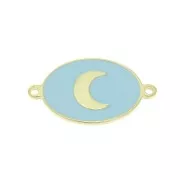 Intercalaire ovale motif lune - résine époxy Bleu - 19x11 mm - Argent 925 Doré x1