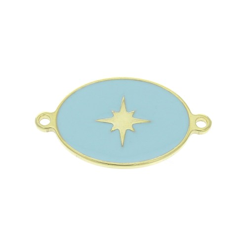 Intercalaire ovale motif étoile - résine époxy Bleu -19x11 mm - Argent 925 Doré x1