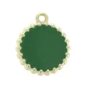 Breloque ronde en laiton et résine époxy 17x15 mm Doré - Vert x1