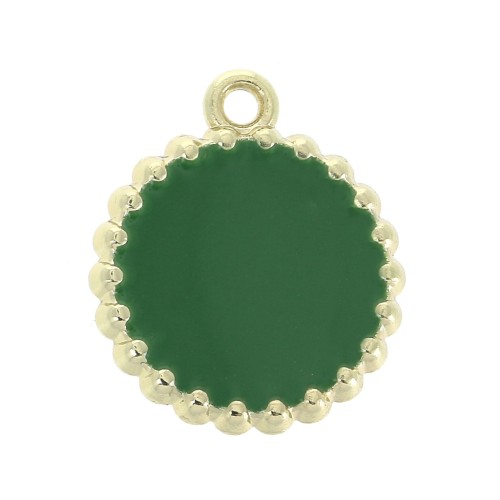 Breloque ronde en laiton et résine époxy 17x15 mm Doré - Vert x1