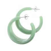 Créoles larges demi-lunes - effet marbré - en acrylique 38 mm - Vert - Blanc x2