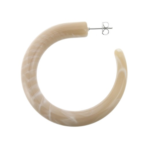 Créoles épaisses fil rond effet marbré en acrylique 52 mm - Sable - Blanc x2