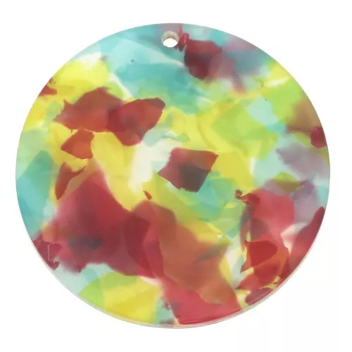 Pendentif rond en plexiglas 39 mm Ecaille de tortue - Multicolore x1