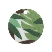 Sequin rond en plexiglas 20 mm motif feuillage - Blanc - Multicolore x1