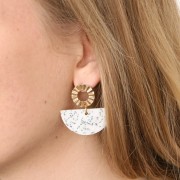 Pendentif demi-lune en résine 20x39.5 mm - Terrazzo Blanc et Noir  x1