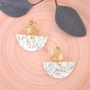 Pendentif demi-lune en résine 20x39.5 mm - Terrazzo Blanc et Noir  x1