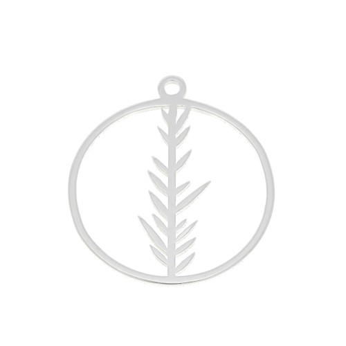 Breloque ronde évidée avec feuillage 16 mm en Argent 925 x1