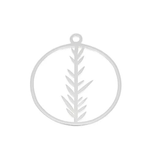 Breloque ronde évidée avec feuillage 16 mm en Argent 925 x1