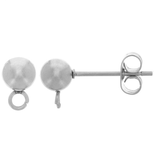 Clous d'oreilles boule 5 mm avec anneau ouvert - Acier inoxydable 304 x2