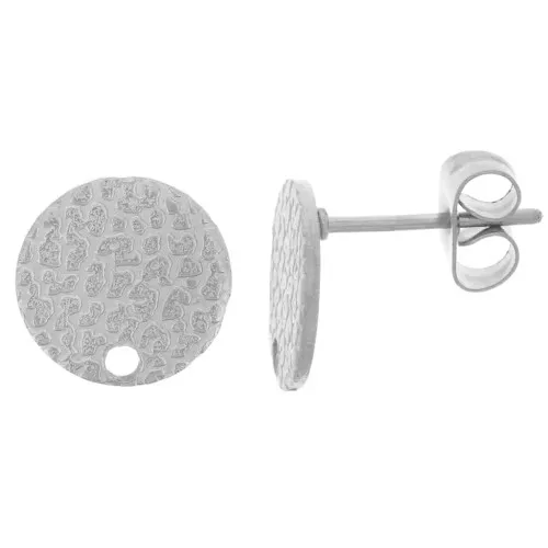 Clous d'oreilles disque martelé 10 mm avec un trou - Acier inoxydable 304 x2