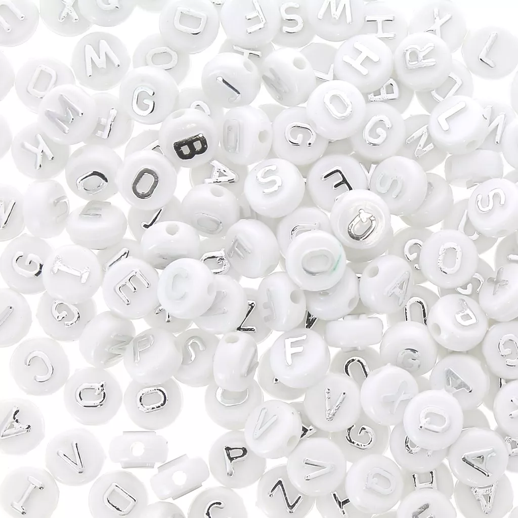 500 Perles Rondes Plates Alphabet En Plastique Argenté - 7mm, Pour Fabrication De Bijoux