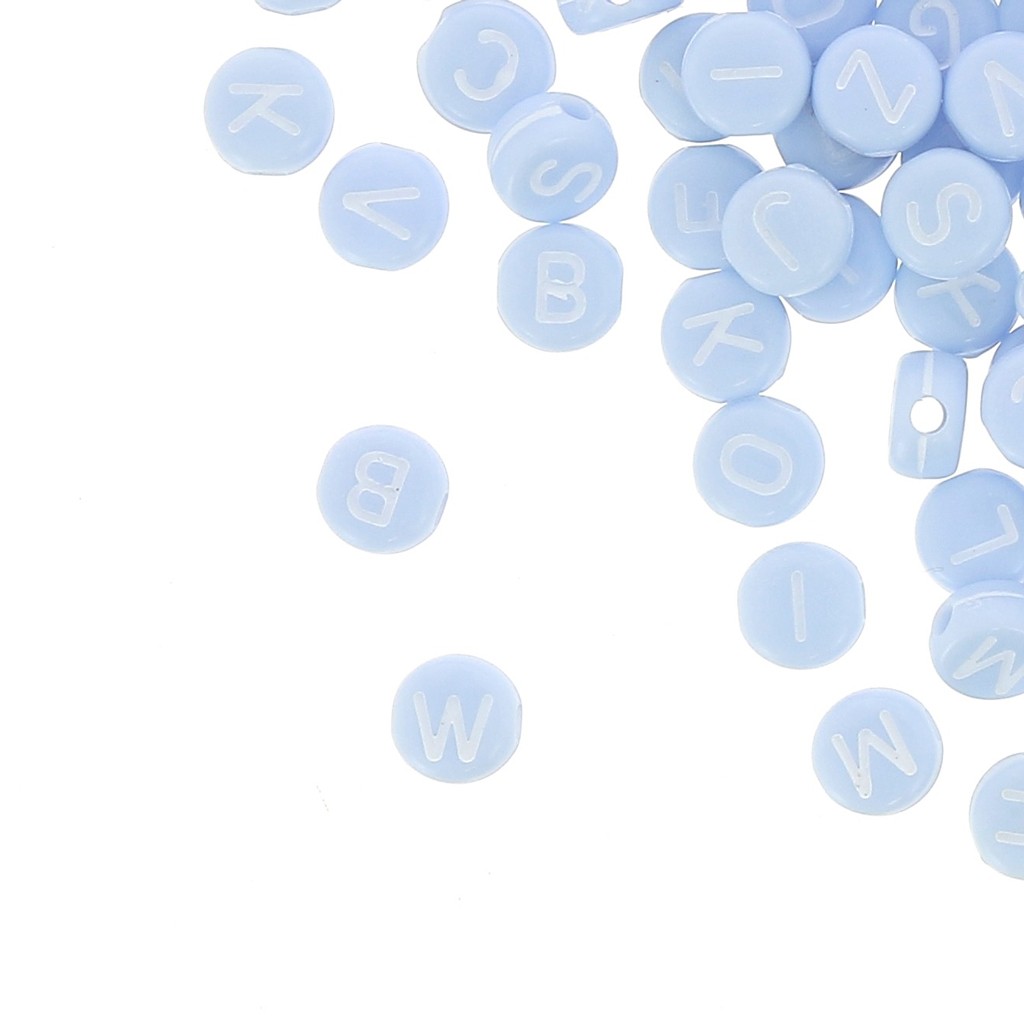 Assortiment De 200 Perles Lettres Alphabet Rondes 7 Mm Bleu Pastel Blanc Perles Co