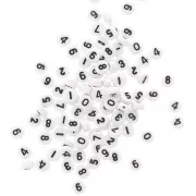 Assortiment de 100 perles plates rondes chiffres 7 mm - Blanc - Noir