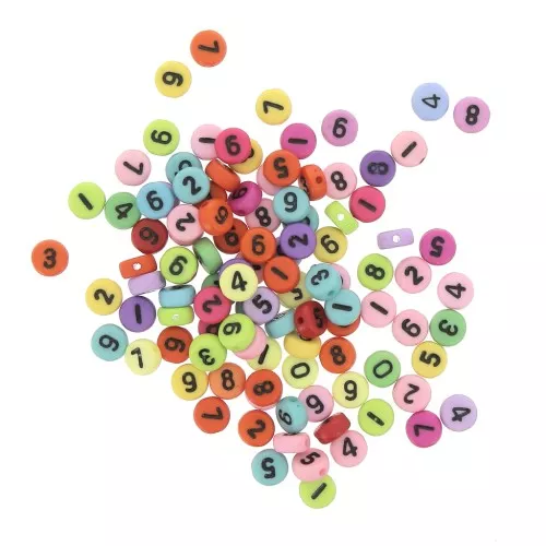 Assortiment de 100 perles plates chiffres 7 mm - Noir - Multicolore
