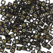 Assortiment de 200 perles lettres alphabet cubes 6 mm - Noir - Doré|raw }}