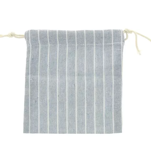 Pochons en lin à rayures pour bijoux 150x160 mm - Bleu clair - Blanc x2