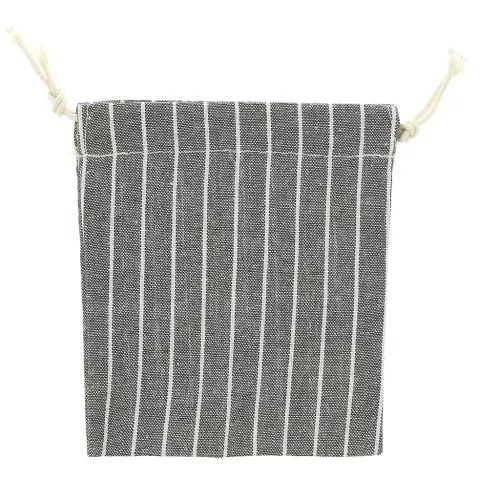 Pochons en lin à rayures pour bijoux 145x155 mm - Gris - Blanc x2