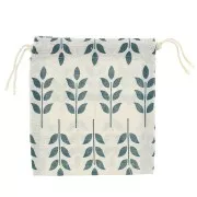 Pochons en lin motif feuilles pour bijoux 145x160 mm Beige - Vert x2