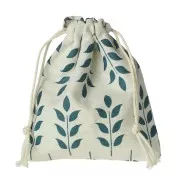 Pochons en lin motif feuilles pour bijoux 145x160 mm Beige - Vert x2