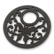 Pendentif rond papillon 50 mm en bois Noir x1