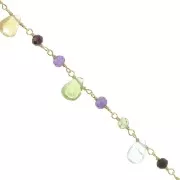 Chaîne fantaisie 7.5mm - pierres gemmes gouttes - Argent 925 Doré à l'or fin x20cm