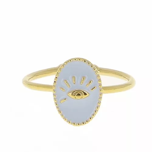 Bague ovale réglable résine époxy - motif oeil - Doré à l'Or Fin - Mauve clair x1