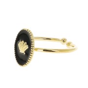 Bague ovale réglable - résine époxy - motif coquillage - Doré à l'Or Fin - Noir x1