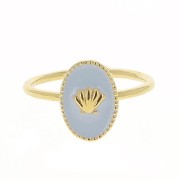 Bague ovale réglable résine époxy motif coquillage -Doré à l'Or fin -Mauve clairx1