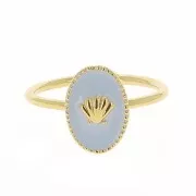 Bague ovale réglable résine époxy motif coquillage -Doré à l'Or fin -Mauve clairx1