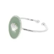 Bague ovale réglable avec résine époxy - coquillage - Placage argent fin - Mint x1