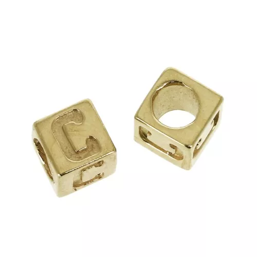 Perle lettre alphabet cube 5 mm avec gros trou - C - Plaqué Or 3 microns x1