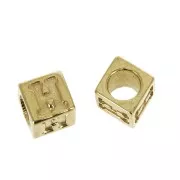 Perle lettre alphabet cube 5 mm avec gros trou - H - Plaqué Or 3 microns x1