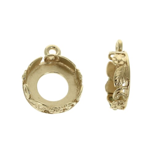 Pendentif rond travaillé pour cabochon fond plat 10 mm - Plaqué Or 3 microns x1