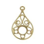 Pendentif goutte ajouré 25x15 mm - cabochon fond plat 6mm - Plaqué Or 3 microns x1|raw }}