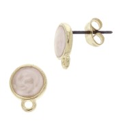 Clous d'oreilles rond en résine époxy 11.5x9 mm Doré à l'or fin - White pearl x2